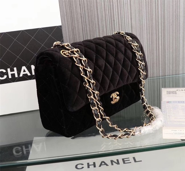 CHANEL Flap Bag velvet 1112 black