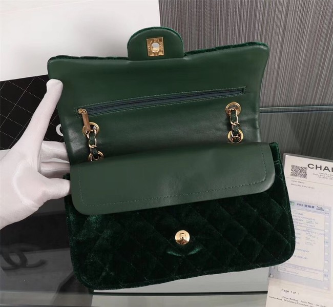 CHANEL Flap Bag velvet 1112 green