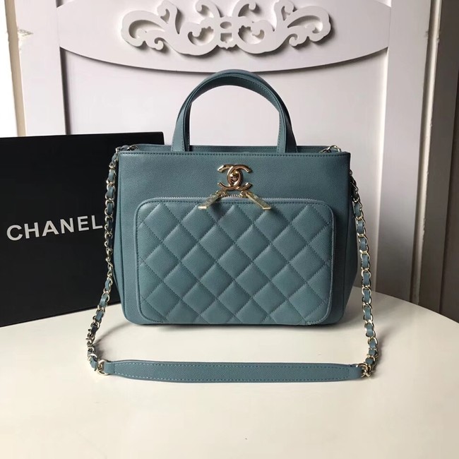 CHANEL Shopping Bag Grained Calfskin & Gold-Tone Metal A93794 blue