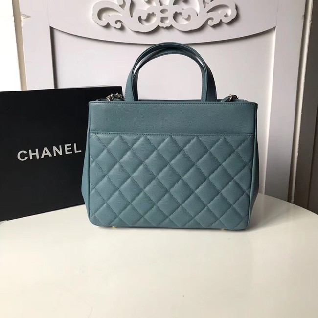 CHANEL Shopping Bag Grained Calfskin & Gold-Tone Metal A93794 blue