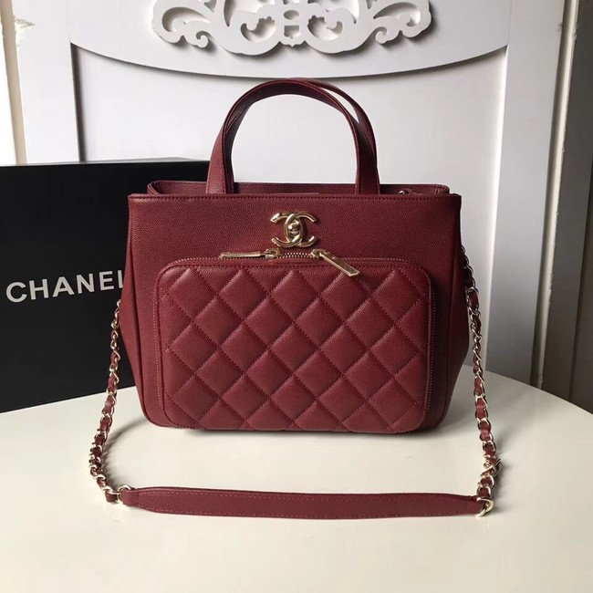 CHANEL Shopping Bag Grained Calfskin & Gold-Tone Metal A93794 red