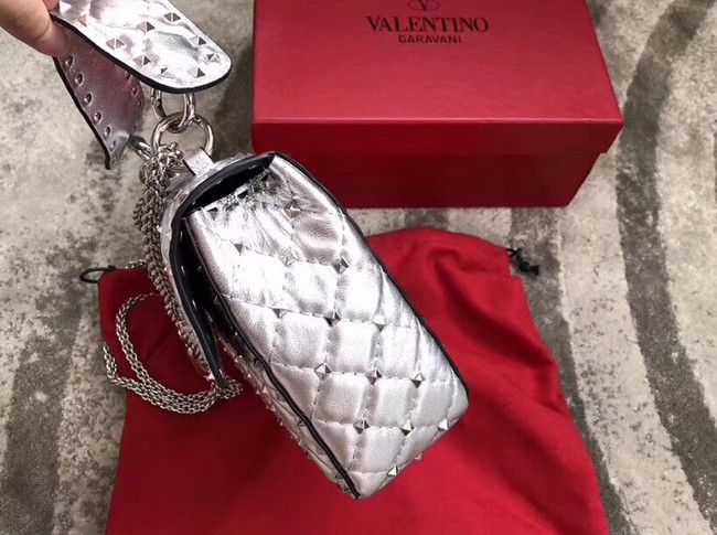 VALENTINO Rockstud medium leather shoulder bag 0123 silver
