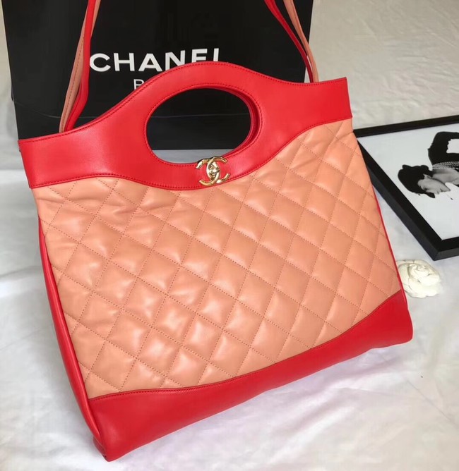 CHANEL 31 Large Shopping Bag A57977 Red & apricot