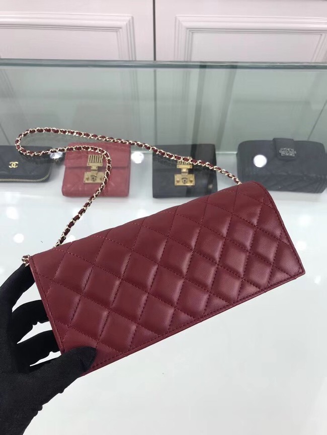 CHANEL Clutch Lambskin & Gold-Tone Metal A94575 red