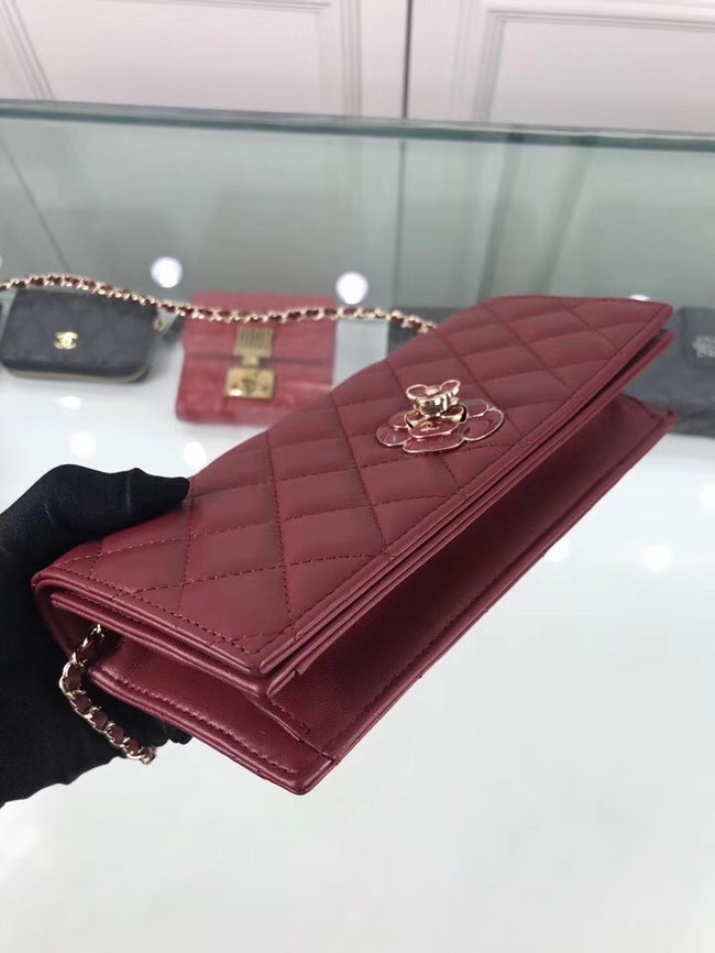 CHANEL Clutch Lambskin & Gold-Tone Metal A94575 red