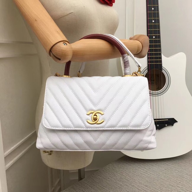 Chanel Flap Bag with Top Handle 36620 white