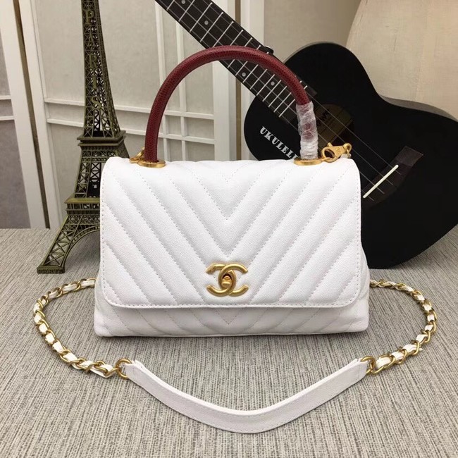 Chanel Flap Bag with Top Handle 36620 white