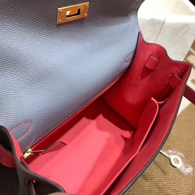 Hermes Kelly 28cm Shoulder Bags Epsom Leather KL28 blue&Pink