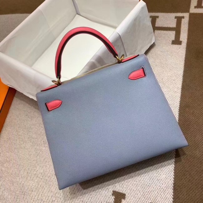 Hermes Kelly 28cm Shoulder Bags Epsom Leather KL28 blue&Pink