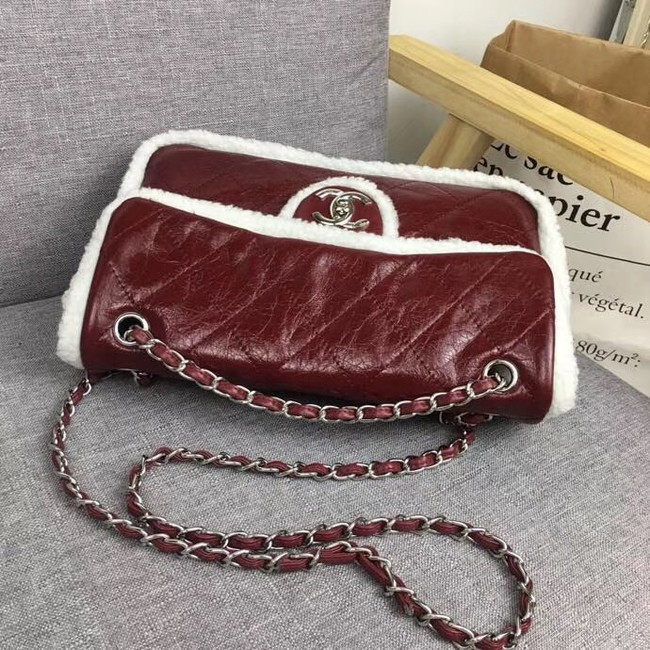 Chanel Flap Bag Shearling Lambskin & silver-Tone Metal 3378 Burgundy