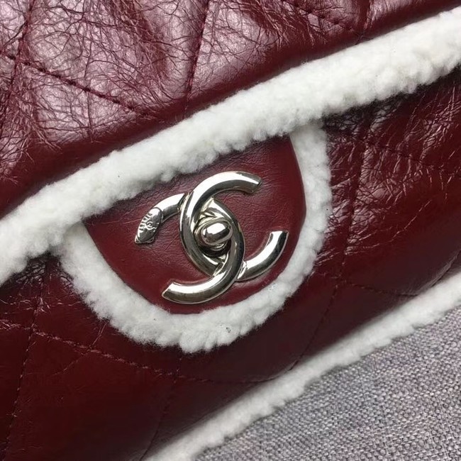 Chanel Flap Bag Shearling Lambskin & silver-Tone Metal 3378 Burgundy