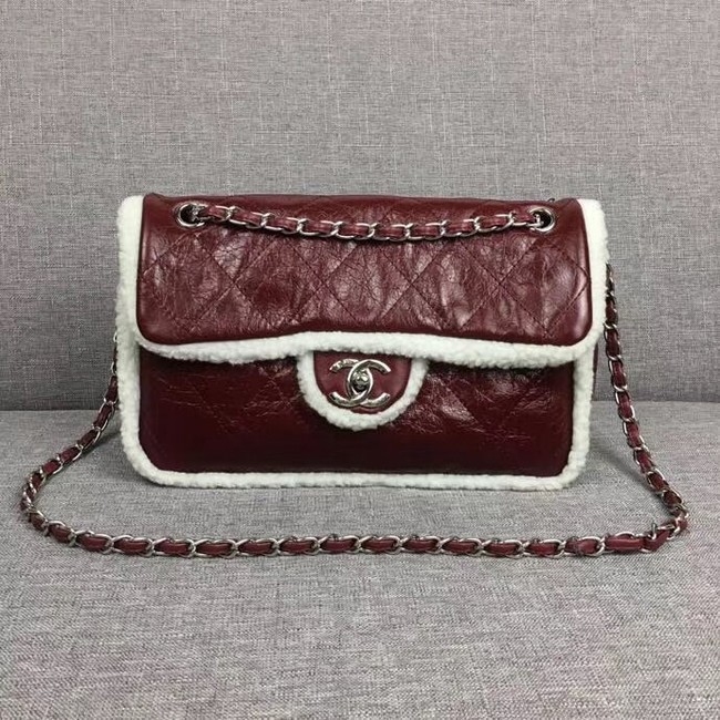 Chanel Flap Bag Shearling Lambskin & silver-Tone Metal 3378 Burgundy