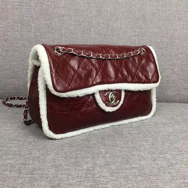 Chanel Flap Bag Shearling Lambskin & silver-Tone Metal 3378 Burgundy