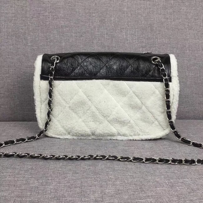 Chanel Flap Bag Shearling Lambskin & silver-Tone Metal 3378 black&white