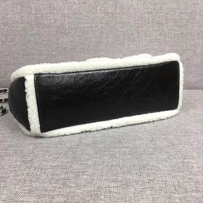 Chanel Flap Bag Shearling Lambskin & silver-Tone Metal 3378 black&white