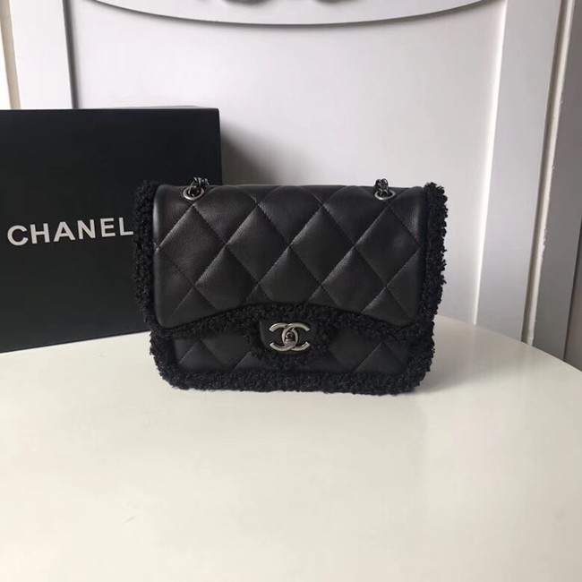 Chanel Flap Bag Shearling Lambskin & silver-Tone Metal 3458 black