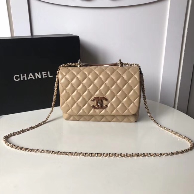 Chanel Flap Bag with Top Handle Gold-Tone Metal A57342 Beige