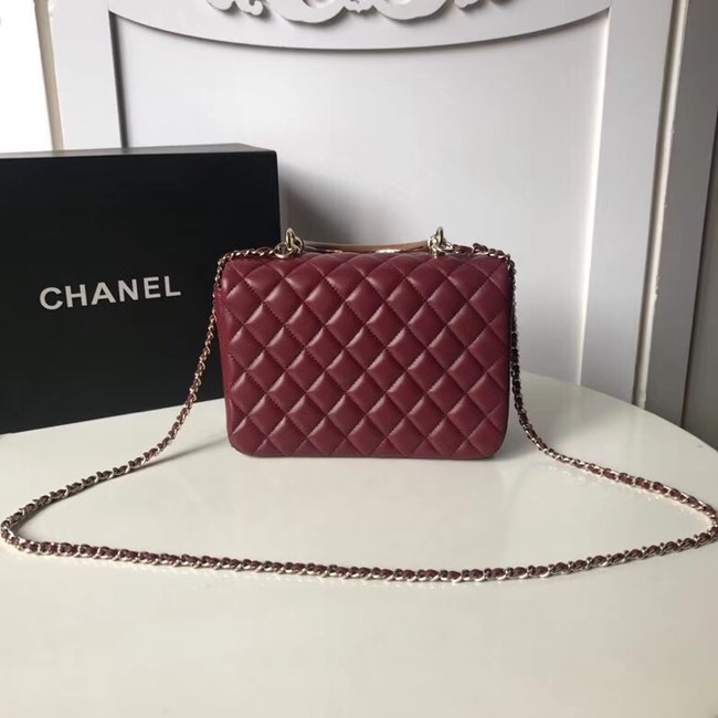 Chanel Flap Bag with Top Handle Gold-Tone Metal A57342 Burgundy