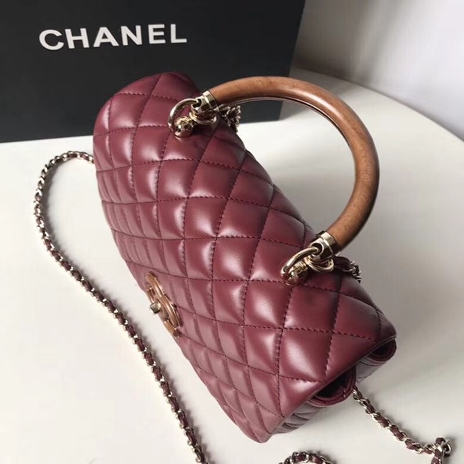 Chanel Flap Bag with Top Handle Gold-Tone Metal A57342 Burgundy