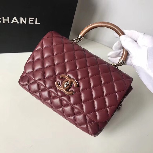 Chanel Flap Bag with Top Handle Gold-Tone Metal A57342 Burgundy