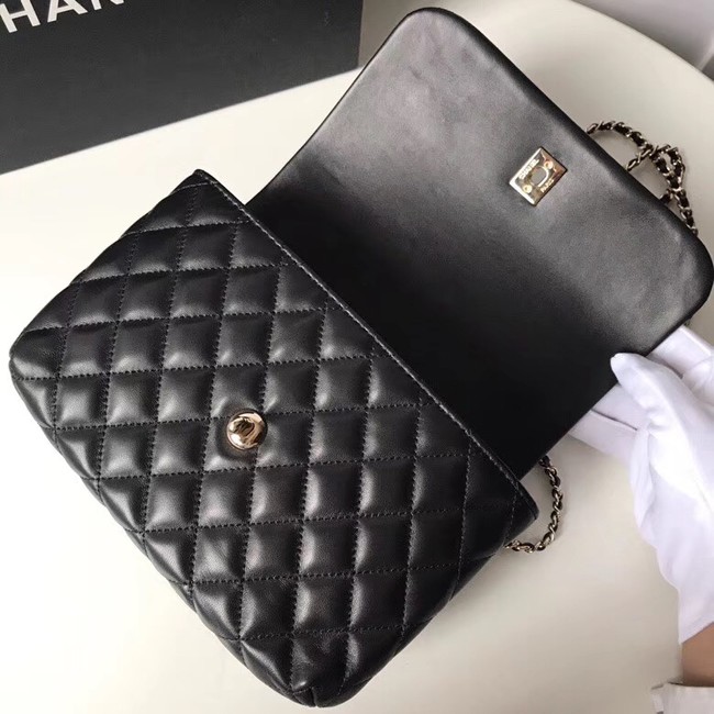 Chanel Flap Bag with Top Handle Gold-Tone Metal A57342 black