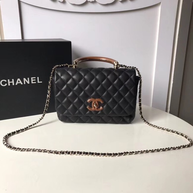 Chanel Flap Bag with Top Handle Gold-Tone Metal A57342 black