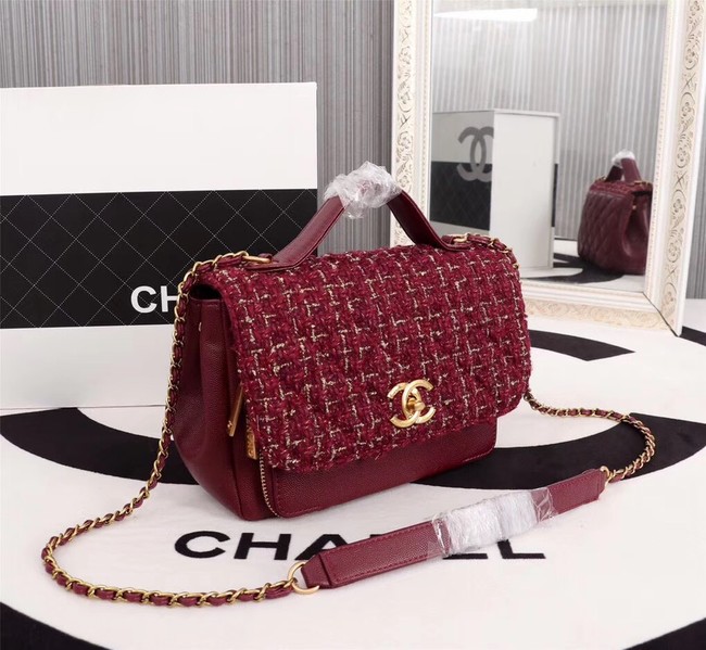 Chanel Calfskin Leather tote Bag 85583 Burgundy