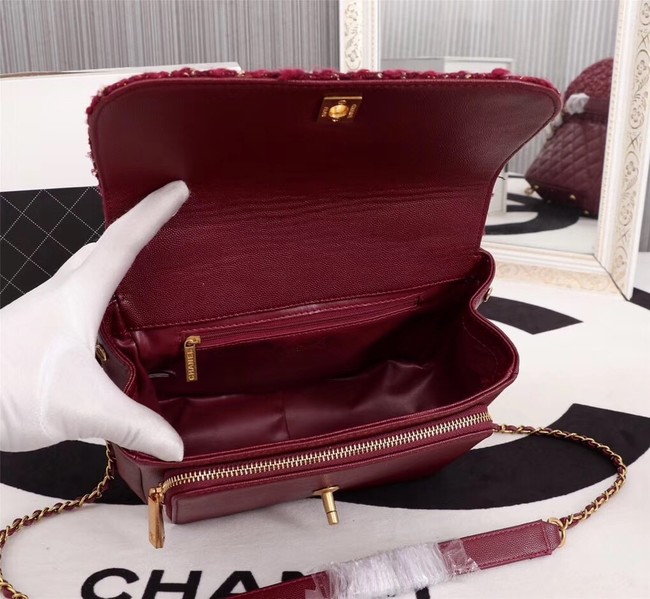 Chanel Calfskin Leather tote Bag 85583 Burgundy