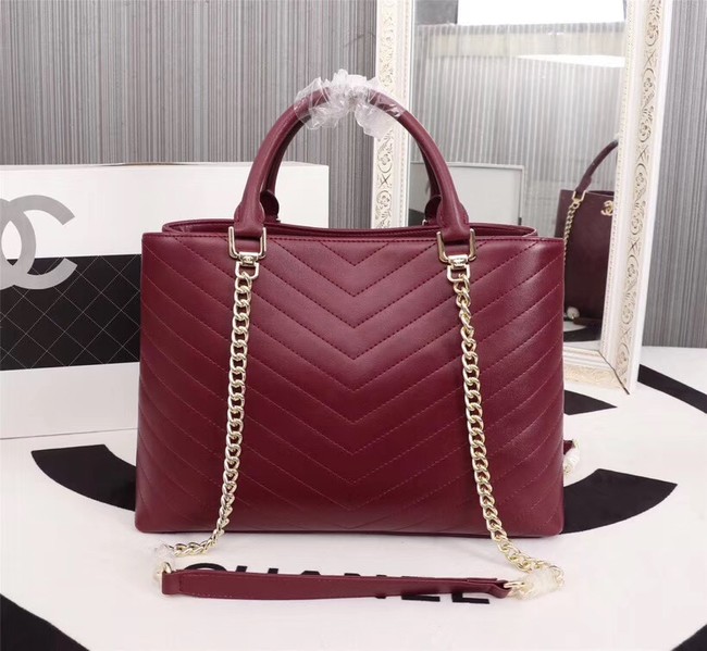 Chanel Calfskin Leather tote Bag 85584 Burgundy