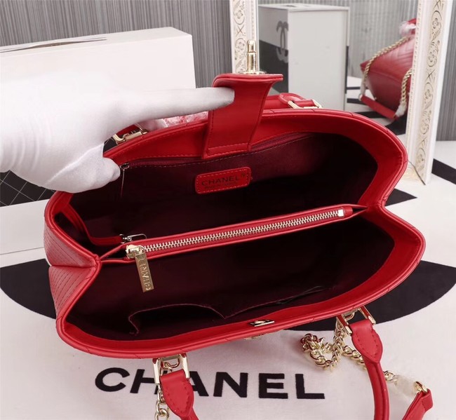 Chanel Calfskin Leather tote Bag 85584 red