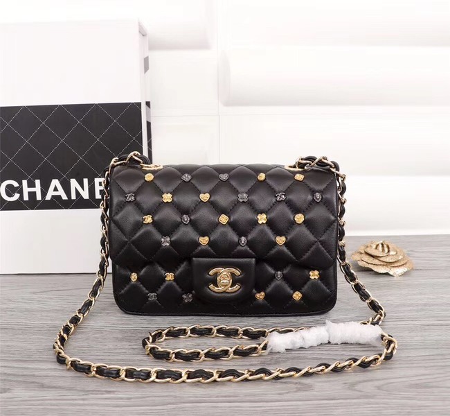 Chanel Classic Sheepskin Leather cross-body bag A1116 black Gold-Tone Metal