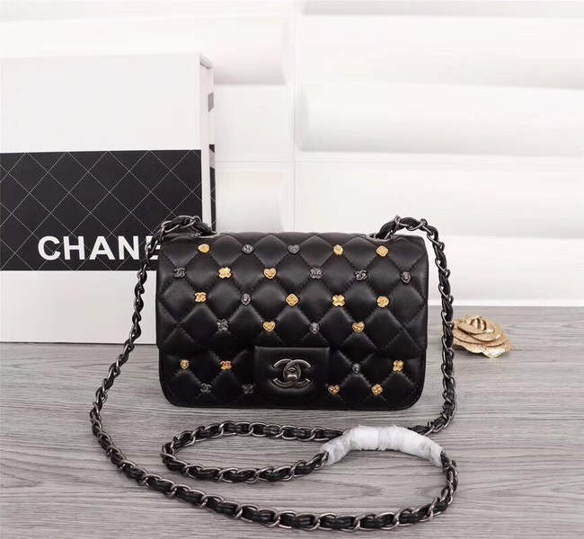 Chanel Classic Sheepskin Leather cross-body bag A1116 black silver-Tone Metal