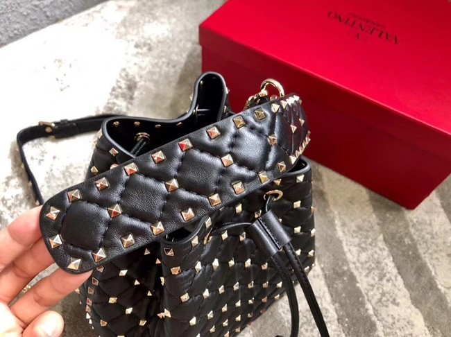 VALENTINO Rockstud leather bucket bag 0059L black