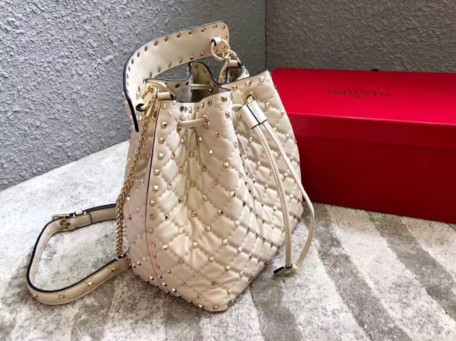 VALENTINO Rockstud leather bucket bag 0059L off-white