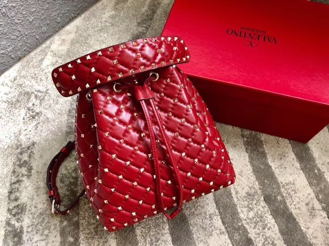 VALENTINO Rockstud leather bucket bag 0059L red