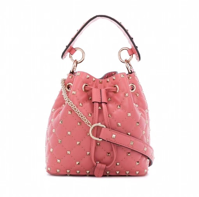 VALENTINO Rockstud leather bucket bag 0059L red