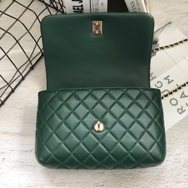 Chanel Flap Bag with Top Handle Gold-Tone Metal A57342 green