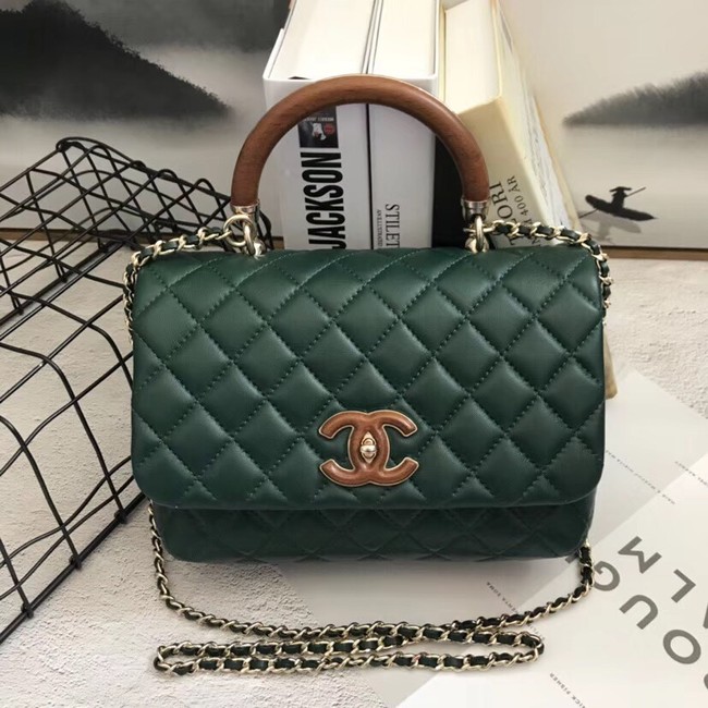 Chanel Flap Bag with Top Handle Gold-Tone Metal A57342 green