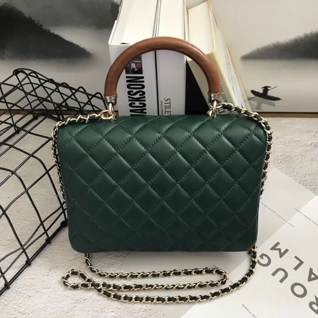 Chanel Flap Bag with Top Handle Gold-Tone Metal A57342 green