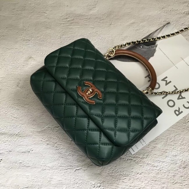 Chanel Flap Bag with Top Handle Gold-Tone Metal A57342 green