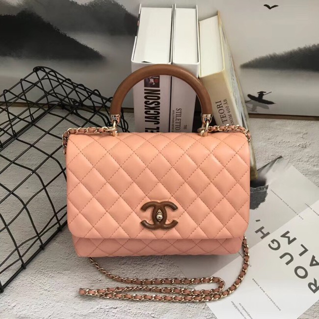 Chanel Flap Bag with Top Handle Gold-Tone Metal A57342 pink
