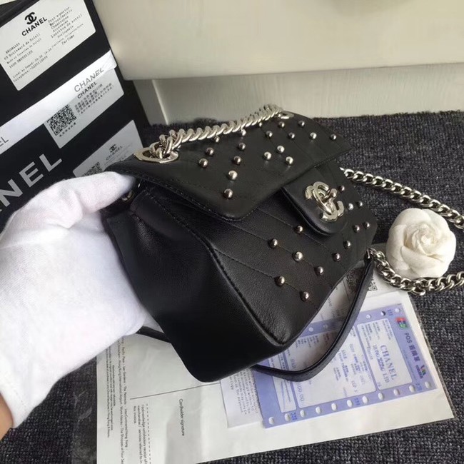 Chanel flap bag Shearling Lambskin & Ruthenium-Finish Metal Y83868 black
