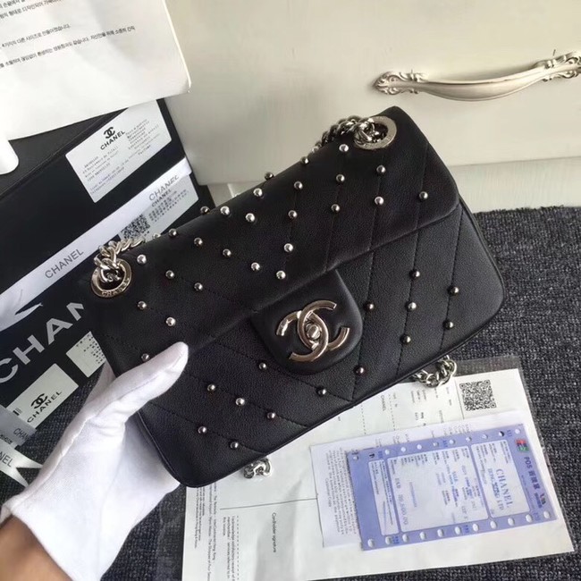 Chanel flap bag Shearling Lambskin & Ruthenium-Finish Metal Y83868 black