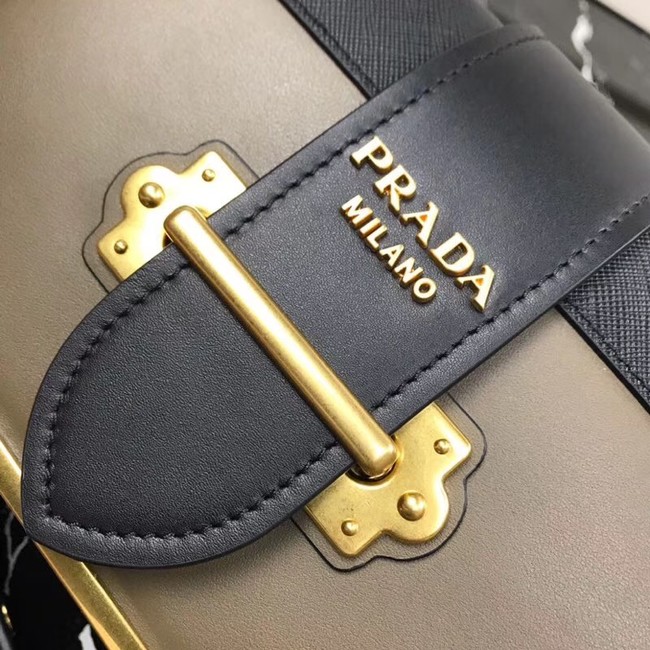 Prada Cahier leather shoulder bag 1BD045 Khaki&black