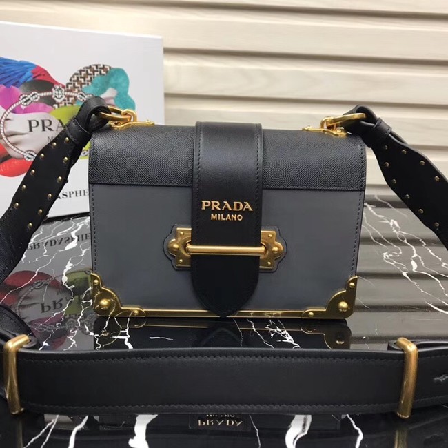 Prada Cahier leather shoulder bag 1BD045 grey&black