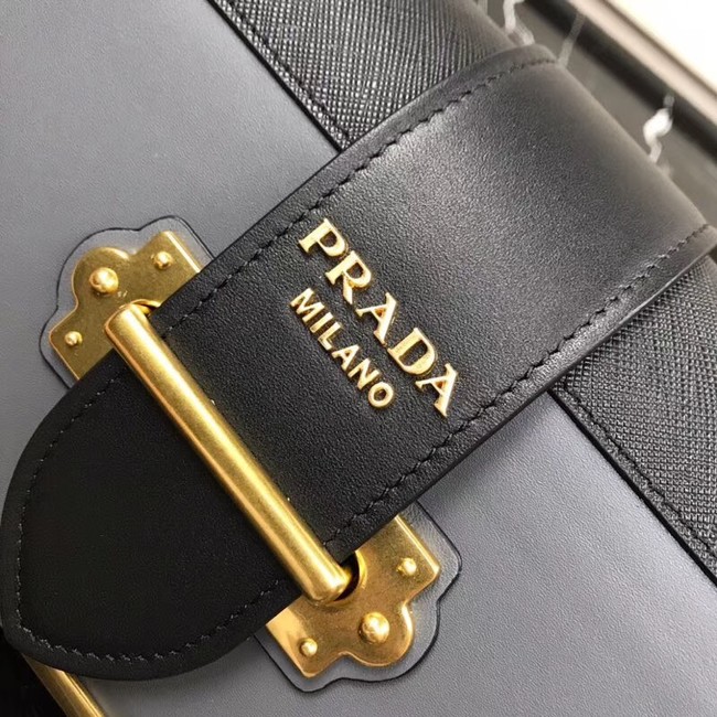Prada Cahier leather shoulder bag 1BD045 grey&black