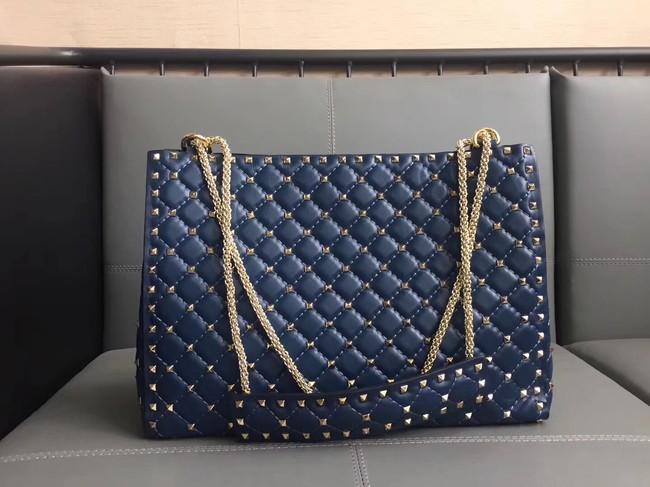 Valentino Starry Series Shopping Bag Original Sheepskin Leather 0346 blue