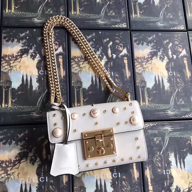 Gucci Padlock small GG Pearl shoulder bag 409487 White