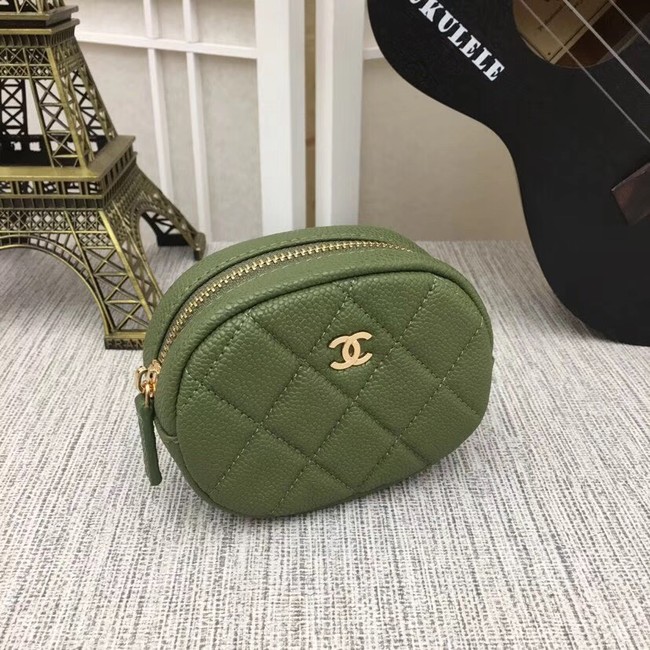 Chanel Coin Purse Metallic Grained Lambskin & Gold-Tone Metal A68995 green