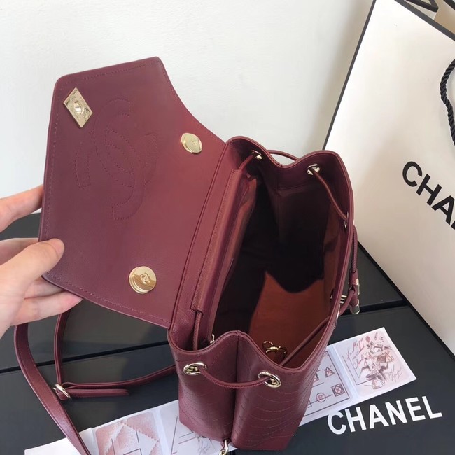 Chanel backpack Calfskin & Gold-Tone Metal A57555 Burgundy